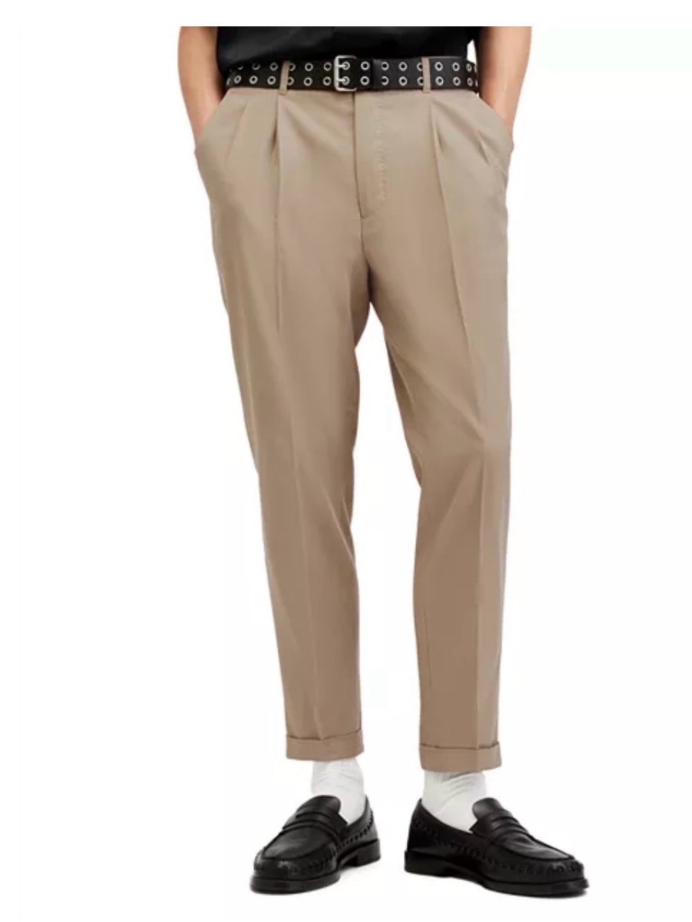 All Saints Talis Trouser Men’s 32 Taupe Tapered Cropped Cuffed Pants Chinos